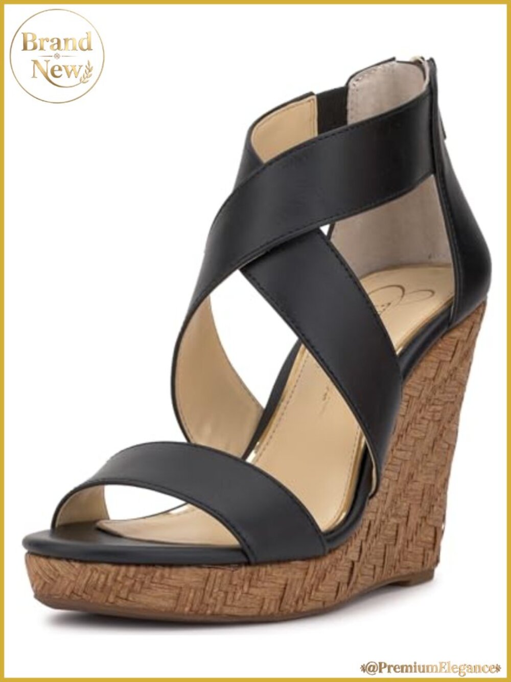 Jessica Simpson Jinxxi Wedge Sandal Faux Leather Ankle Strap Open Toe
